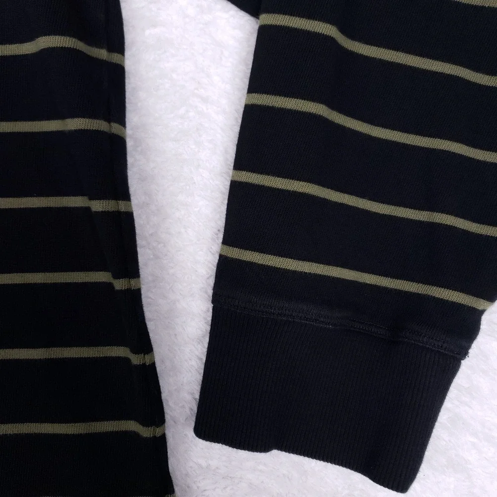 Banana Republic Mens Long Sleeve Relaxed Pocket Tee Striped Navy Olive Large